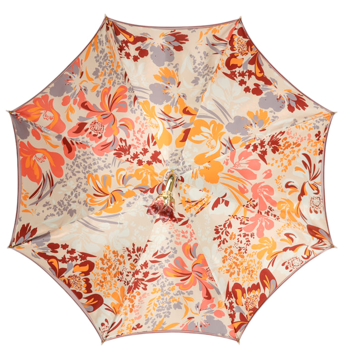 Elegant Red Flower Handle Umbrella with Gold Accents
