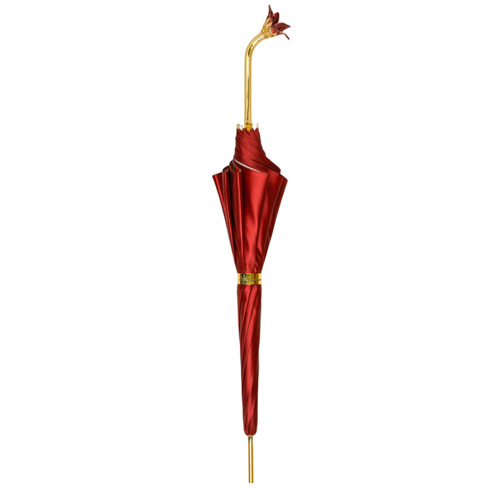 Elegant Red Flower Handle Umbrella with Gold Accents