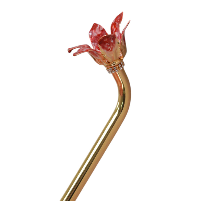 Elegant Red Flower Handle Umbrella with Gold Accents