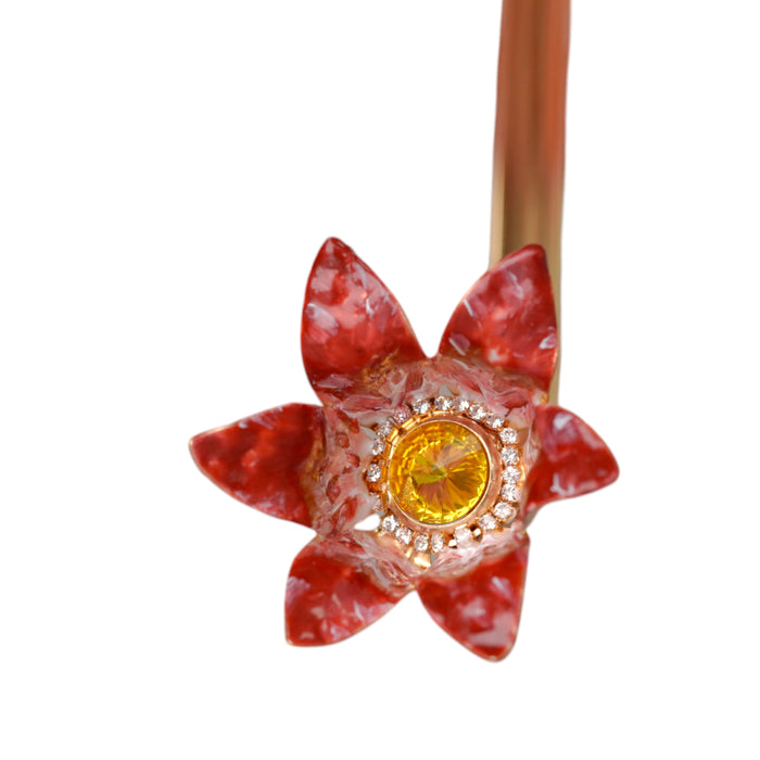 Elegant Red Flower Handle Umbrella with Gold Accents