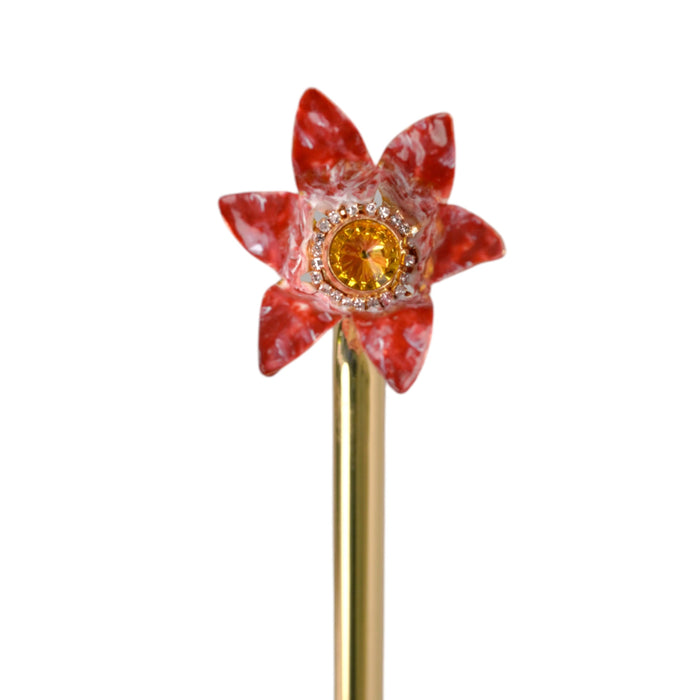 Elegant Red Flower Handle Umbrella with Gold Accents