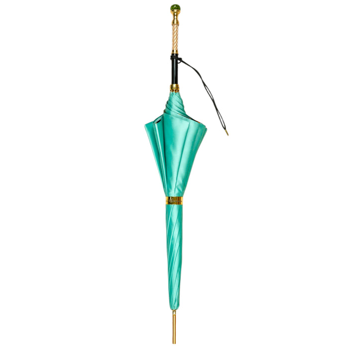 Premium Teal Leopard Print Umbrella with Green Jewelry Handle