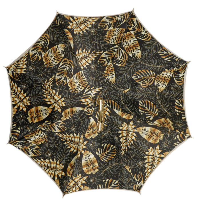 Golden Bamboo Umbrella with Exquisite Botanical Lining