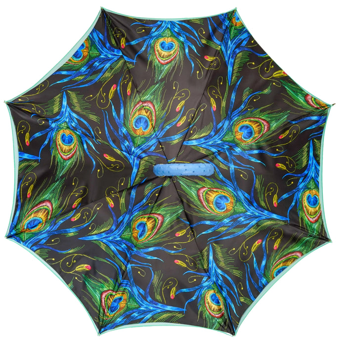 Luxury Peacock Umbrella – Exotic Feathers & Ostrich Leather Grip