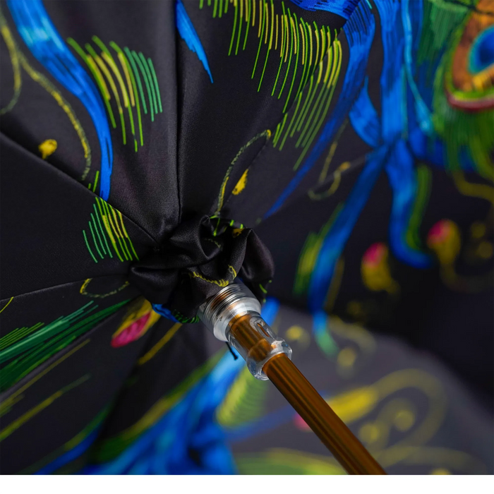Luxury Peacock Umbrella – Exotic Feathers & Ostrich Leather Grip