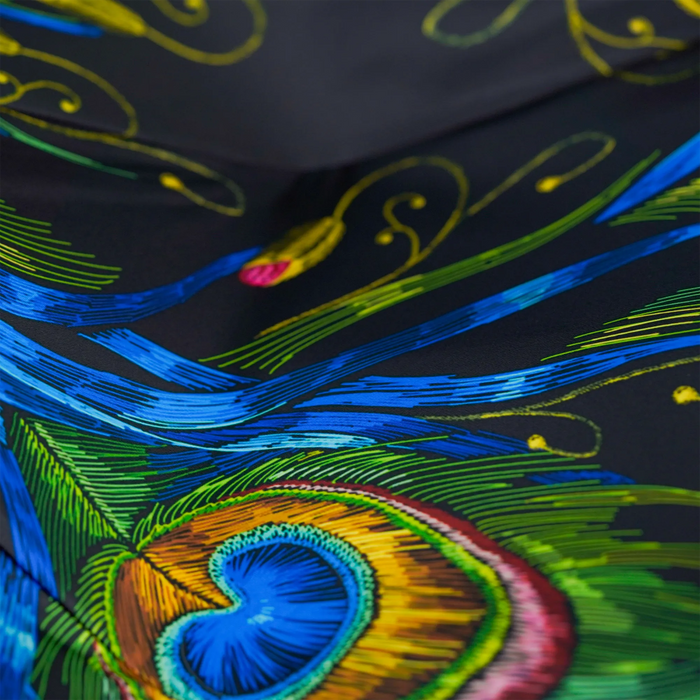 Luxury Peacock Umbrella – Exotic Feathers & Ostrich Leather Grip