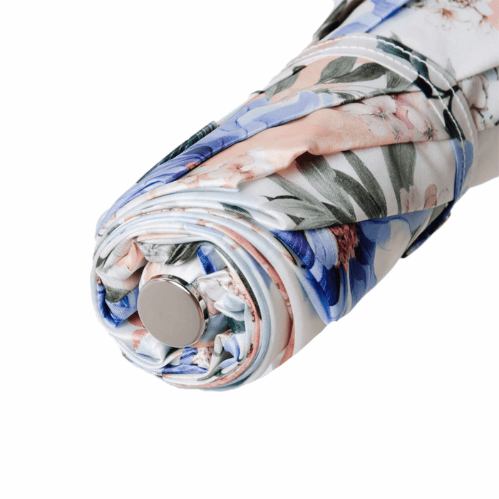 White Floral Leather Unique Folding Umbrella Women
