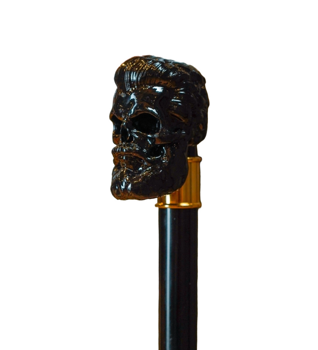 Awesome Walking Cane with Sculpted Black Skull Handle