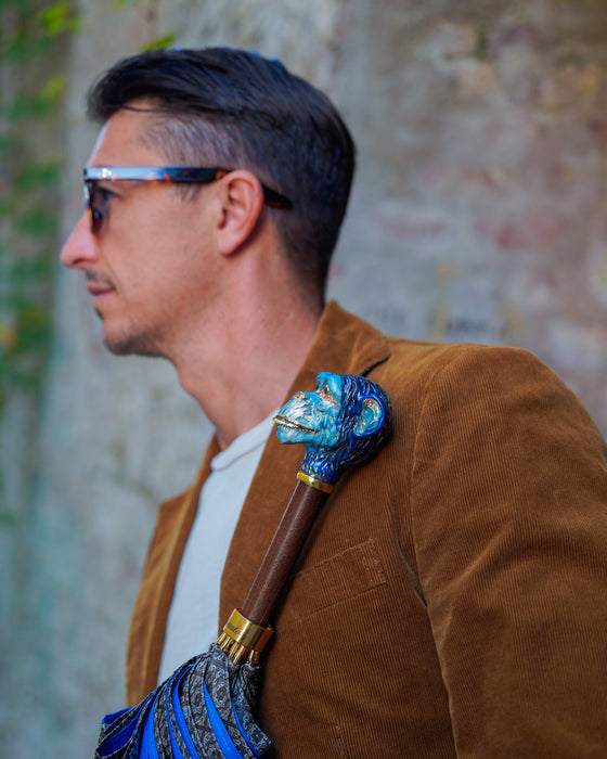 Parapluie fait main avec poignée originale en forme de singe émaillée