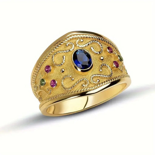 Wide Retro Palace Ring – 18K Gold-Plated with Zirconia Stones