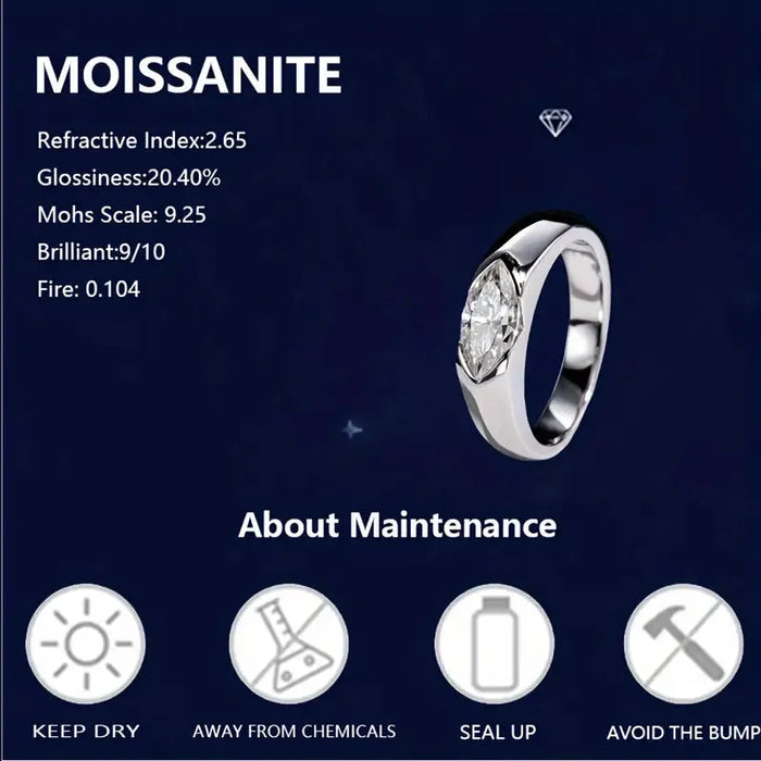 925 Sterling Silver 1 Carat Marquise Cut Moissanite Couple Ring