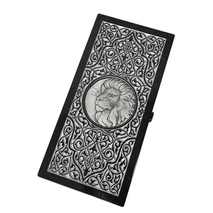 Luxury Black Acrylic Stone Backgammon "Silver Lion" 60×30 cm