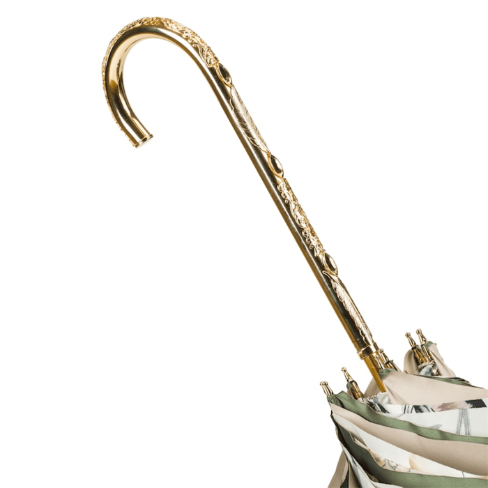 Jeweled Brass Handle Double Cloth Olive Green Umbrella