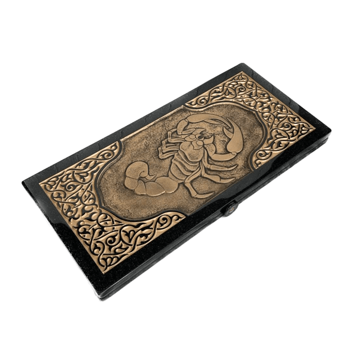 Luxury Black Acrylic Stone Backgammon "Golden Scorpion" 58×28 cm