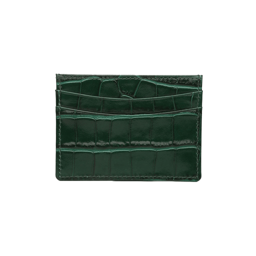 Green Embossed Crocodile Card Holder Italian Leather