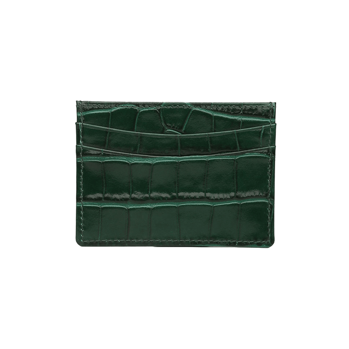 Green Embossed Crocodile Card Holder Italian Leather