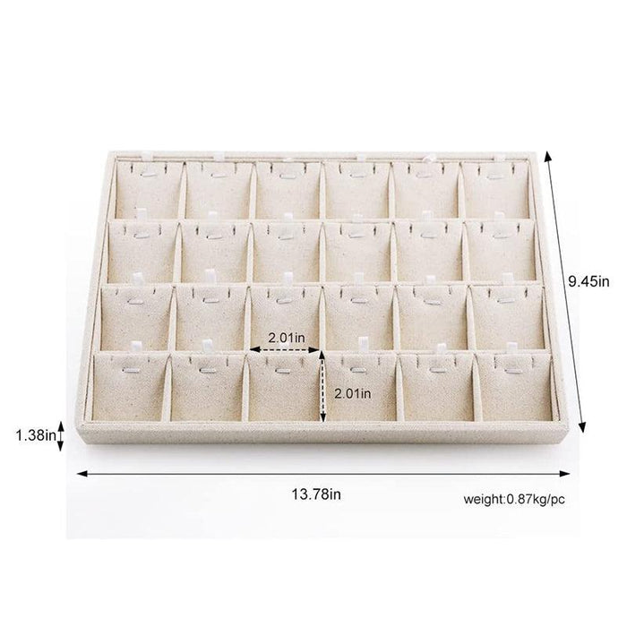 Linen Pendant Necklace Jewelry Tray with 24 Grids