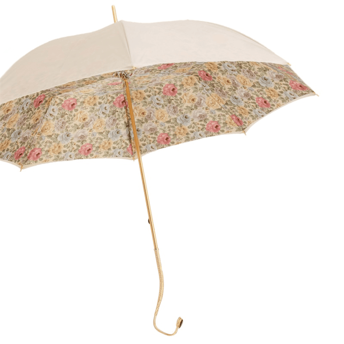 Jeweled Brass Handle Romantic Beige Umbrella