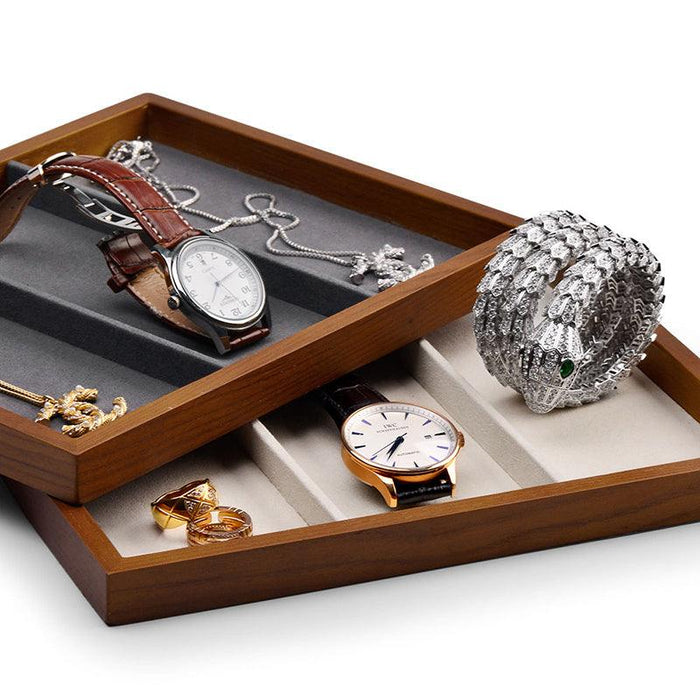 Solid Wood 1:3 Compartment Jewelry Watch Storage Tray