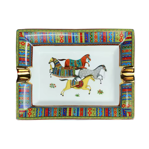 Equestrian Harmony Ceramic Ashtray – Multicolor Accent Design