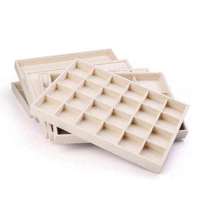 Linen Stackable Jewelry Display Tray with 24 Grids