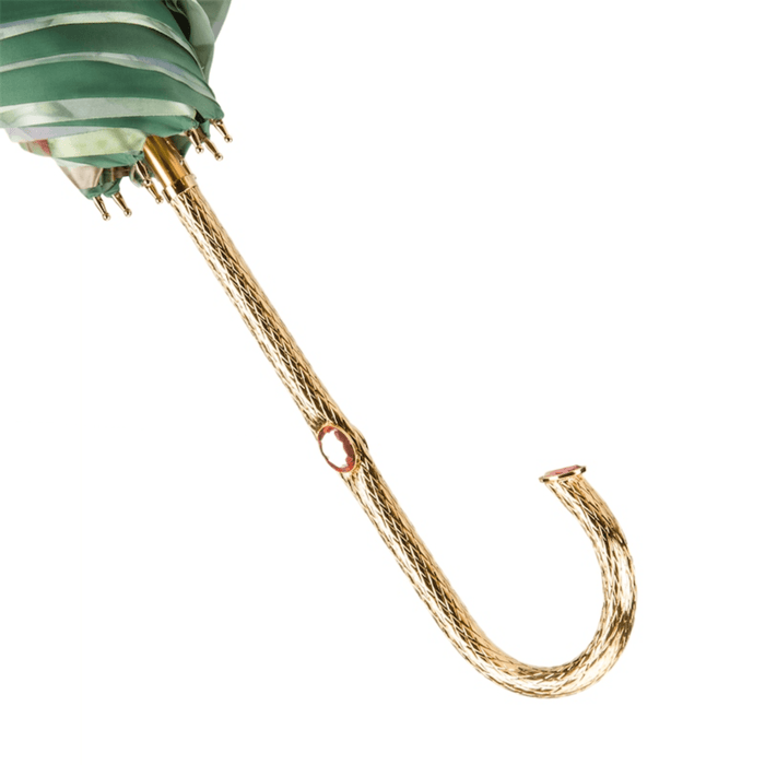 Jeweled Handle Green and Pink Roses Double Cloth Umbrella