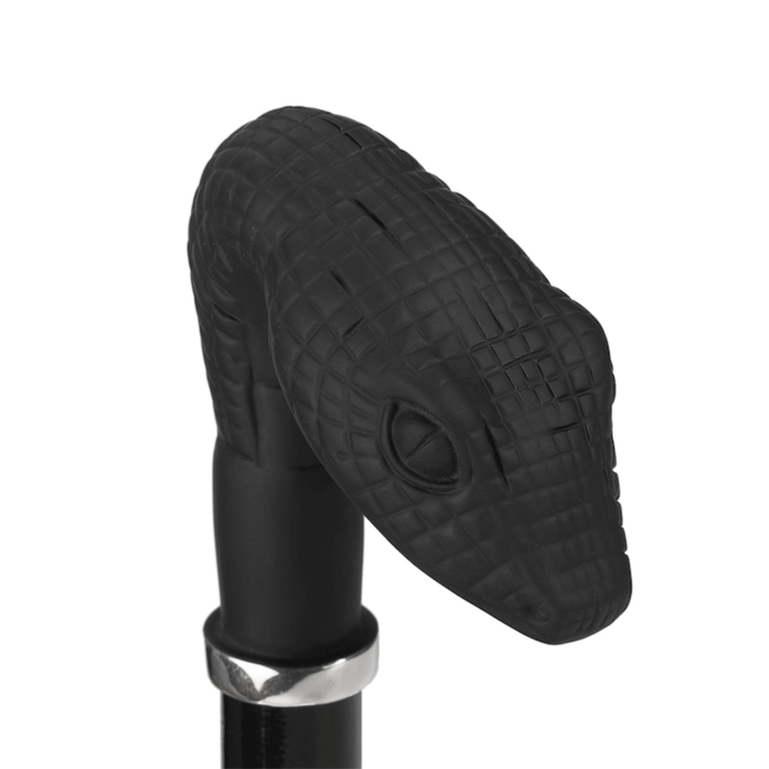 Rubberized Brass Snake Handle Black Folding Umbrella