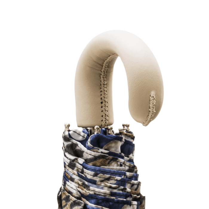 Pearl Print Leather Handle Designer Folding Umbrella