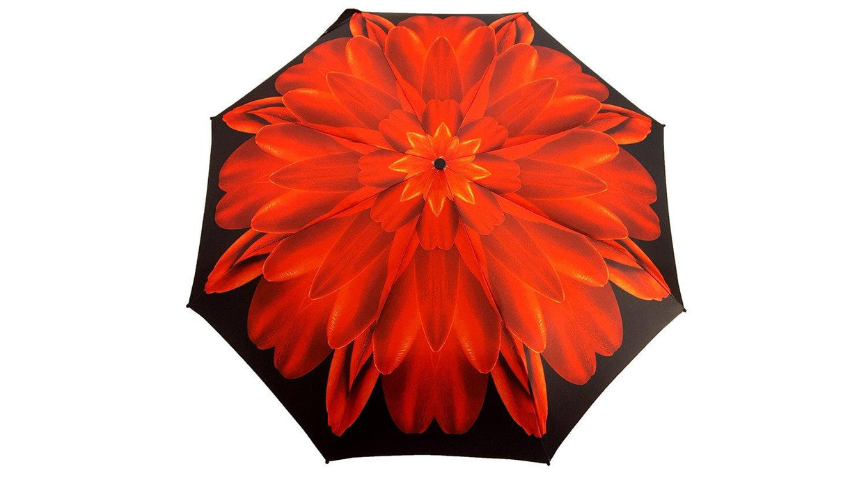 Red Flower Women's Folding Umbrella with Silver-plated Handle