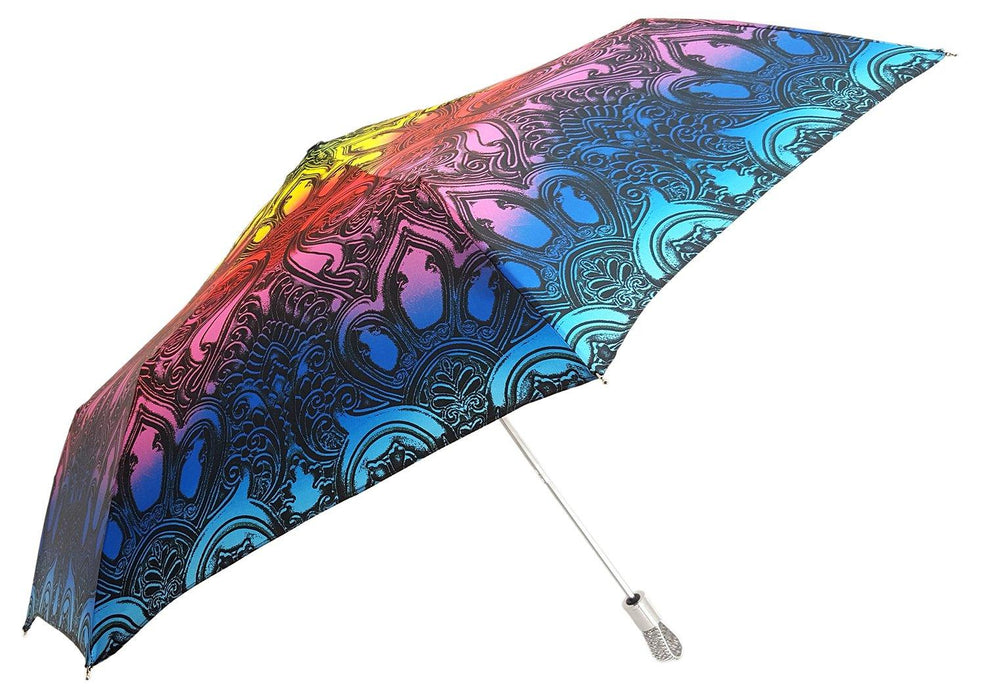 Women's Compact Folding Umbrella with Swarovski Crystals