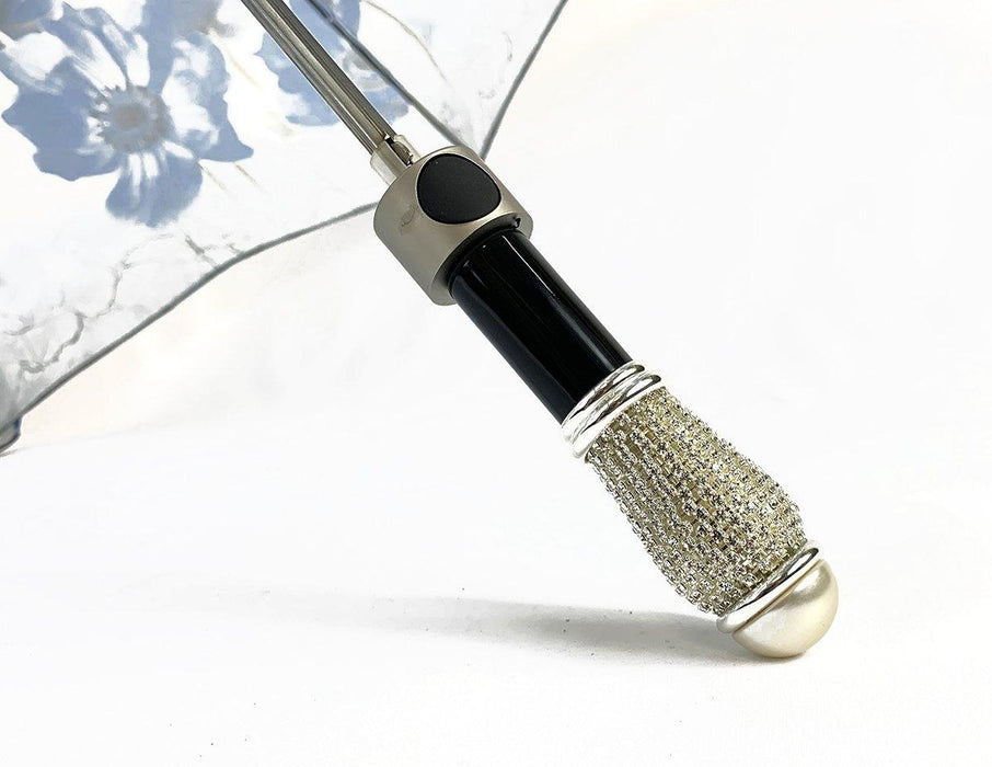 White Folding Umbrella with Blue Poppies Print