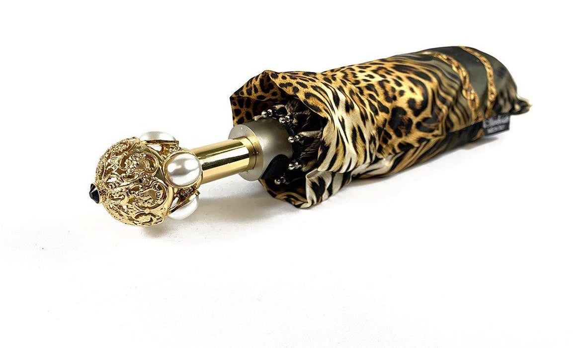 Leopard Print with Chains Folding Umbrella for Women