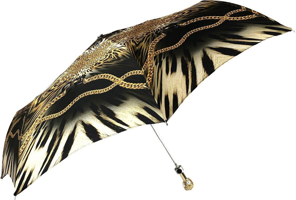 Leopard Print with Chains Folding Umbrella for Women