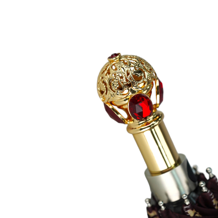 Unique Burgundy Crown Design Handle with Red Stones