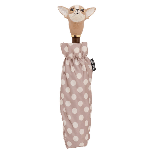Pink Polka Dots Chihuahua Designer Folding Umbrella