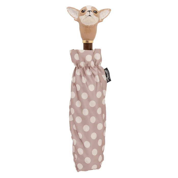 Pink Polka Dots Chihuahua Designer Folding Umbrella
