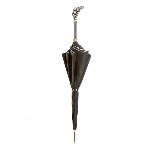 Unique Enameled Zebra Handle Double Black Cloth Umbrella