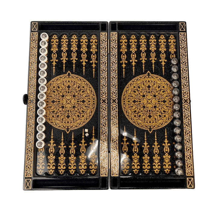 Luxury Black Acrylic Stone Backgammon "Golden Lion", Limited
