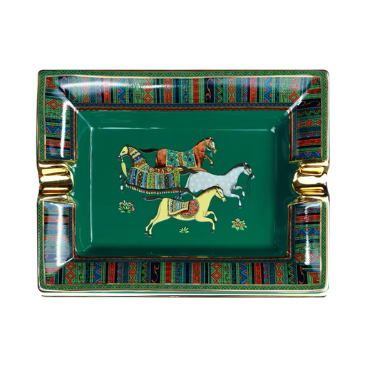 Imperial Green Ceramic Cigar Ashtray – Ornate 2-Slot Design
