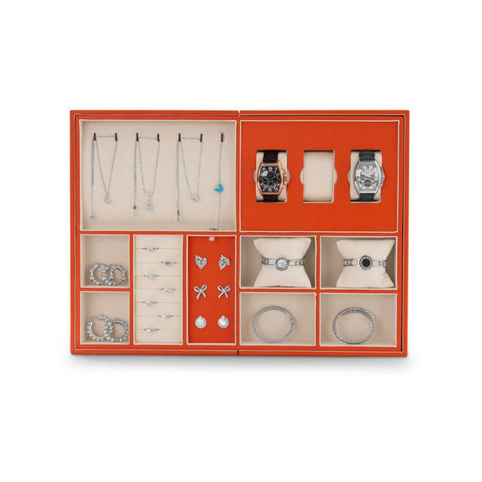 Orange Retractable Jewelry Storage Tray PU Leather