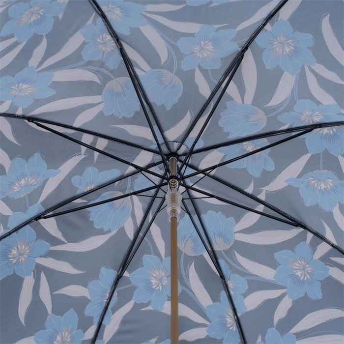 Stylish Blue Flowers Umbrella with Black Leather Handle