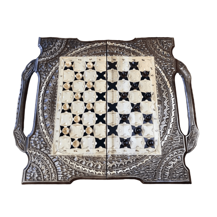 Handcarved Luxury Wooden Chess Set 3 In 1, 60x30x9 cm