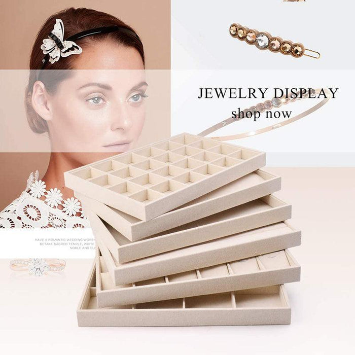 Linen Stackable Jewelry Display Tray with 24 Grids