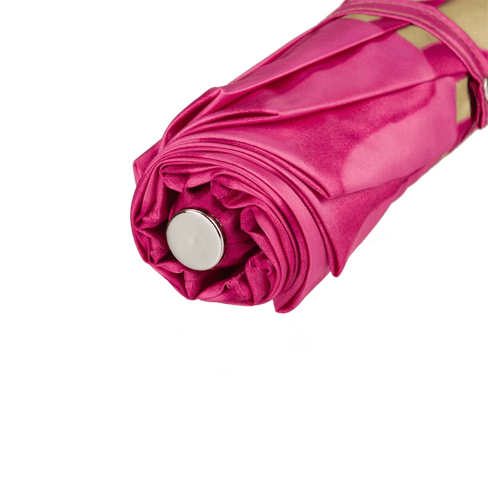 Pink Dahlia Golden Brass Chic Folding Umbrella