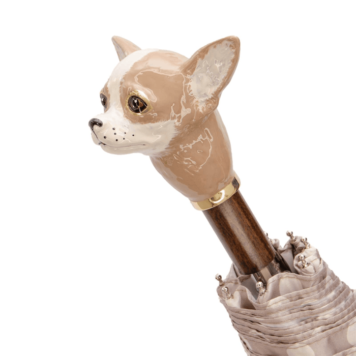 Pink Polka Dots Chihuahua Designer Folding Umbrella