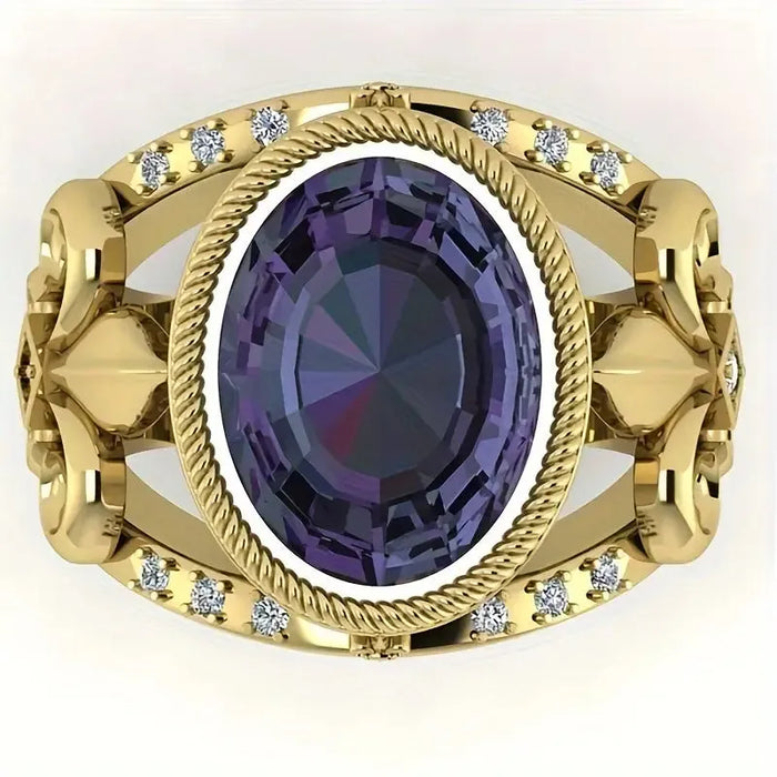 Sparkling Purple Cubic Zirconia Ring – Golden Hollow Retro Finger Jewelry