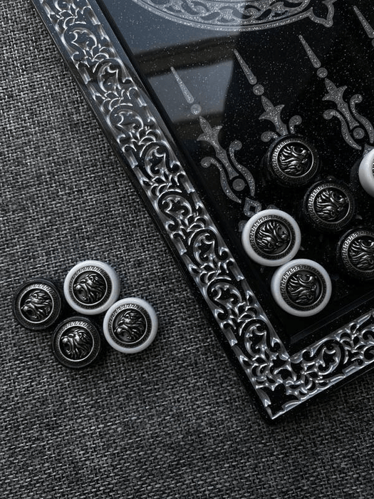 Luxury Black Acrylic Stone Backgammon "Silver Lion" 60×30 cm