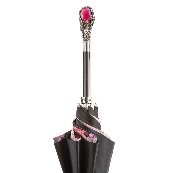 Unique Luxury Red Gem Handle Black Umbrella for Women