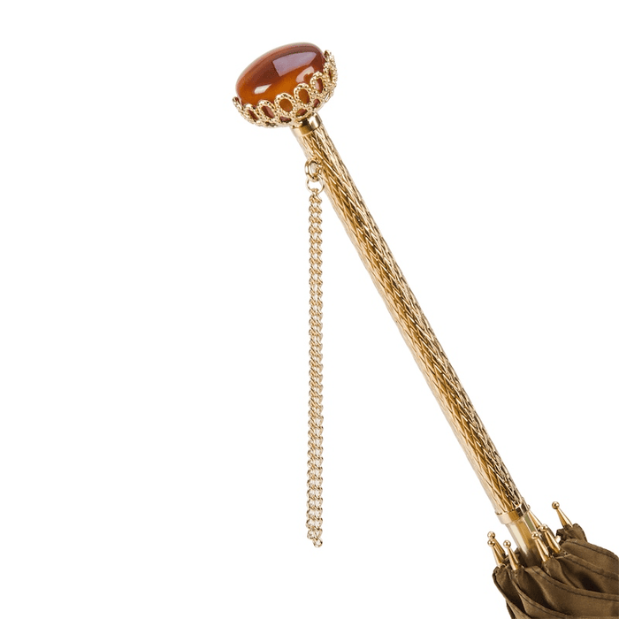 Luxury Beige Dahlia Umbrella with Jeweled Brass Handle for Women