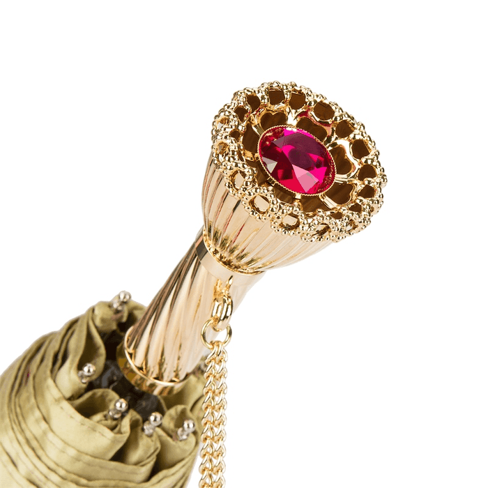 Pink Dahlia Golden Brass Chic Folding Umbrella